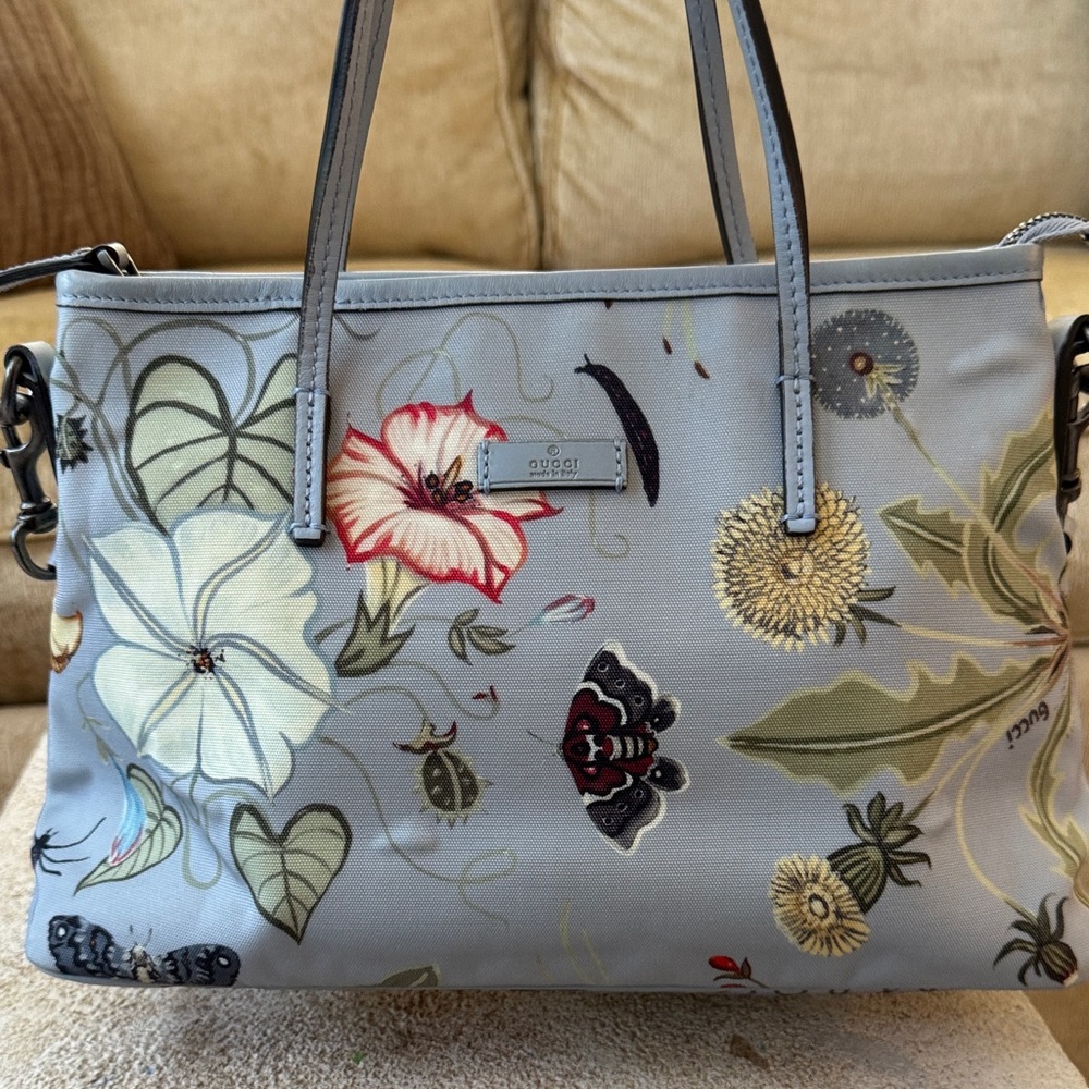 Gucci Blue Floral and Butterfly Print Tote